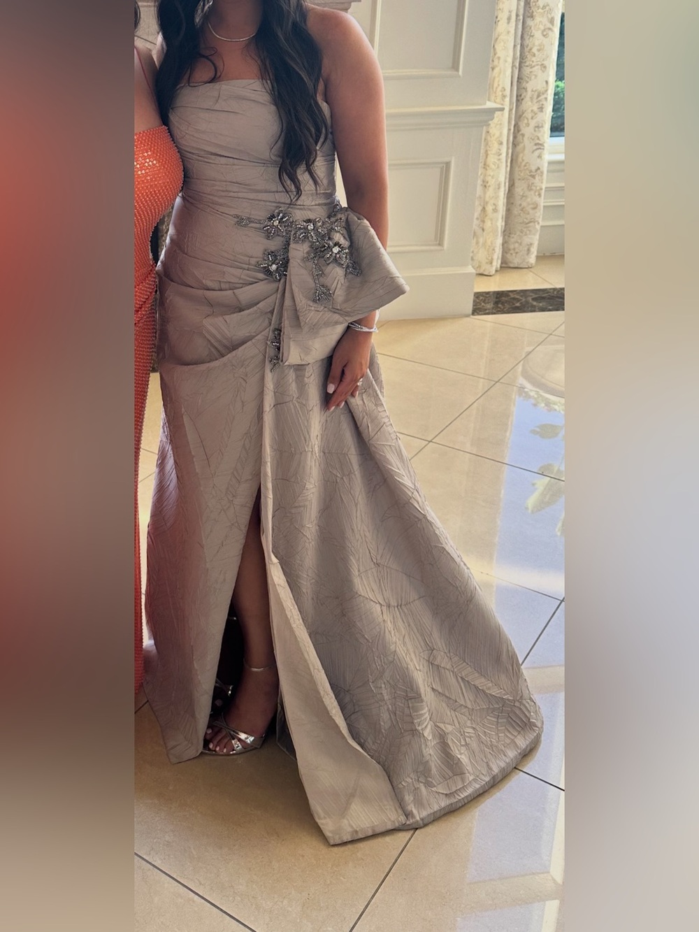 Tarik Ediz Marlow Dress Strapless Evening Gown with Side Embellishment - Picture 3 of 4